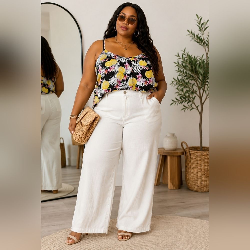 Forever 21 Plus Size 3X Tropical Lemon Print Cami Tank Top Floral Palm Summer